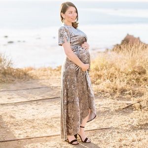 Crushed Velvet Short Sleeve Maxi Dress